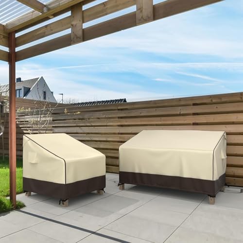 Image of MR. COVER 3-Seater Outdoor Couch Cover Waterproof, 92 Inch Patio Furniture Covers Waterproof with All Weather Protection, Heavy Duty Outdoor Sofa Covers with Air Vent and Handles, Brown & Khaki