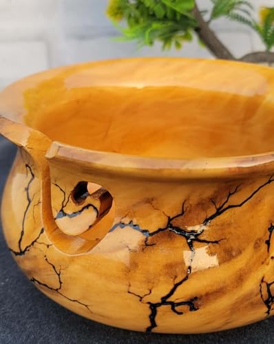 Image of Handmade Yarn Bowl - Lichtenberg Figure Yarn Bowl - Yarn Bowls with Holes Crochet Bowl Holder - Wooden Yarn Bowl for Knitting Yarn Ball Holder - Resin Yarn Storage Bowl 7 inch x 4 inch inches (Medium)