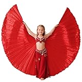 Tefrica Women's Professional Belly Dance Wings with Sticks Halloween Carnival Performance Accessories (Red, Kids)