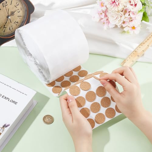 Image of BENECREAT 1400pcs 1x0.06 Inch Adhesive Cork Circles, Flat Round Self-Adhesive Cork Round Dots Cork Mat for Cabinets, Table Top Items, Scratching, Furniture, Electronics