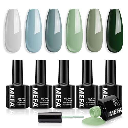 MEFA Pintauñas Semipermanentes, 6 Pcs Kit de Esmaltes Semipermanentes para Uñas en Gel UV LED para Principiantes y Profesional Manicura Uñas Art DIY, Verde