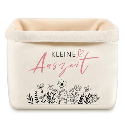 Geschenkkorb für Frauen, Kleine Auszeit Korb mit Schönem Druck & Blumenmuster, Bürotasche aus Baumwolle und Leinen, Entspannung Geschenk für Yoga Zubehör, Bücher, Teesets & Snacks