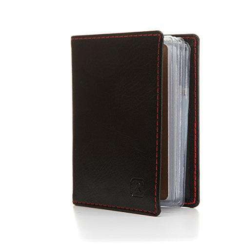 Preisvergleich Produktbild OPTEXX® RFID / NFC Personalausweis / Kreditkarten / Bankkarten Kartenetui Charly aus Vegi Leder TÜV geprüft und Zertifiziert (Schwarz mit roter Naht)