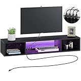 Rolanstar Wall Mounted TV Stand with Power Outlet, Media Console Stand with RGB Lights, 47” TV Storage Shelf, Floating TV Stand Entertainment Shelf with LED for Living Room Bedroom, Black