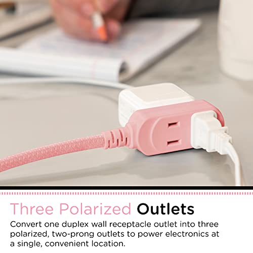 image for Cordinate Designer 3-Outlet Extension Cord, 8 Ft Braided Cable, 2-Pron