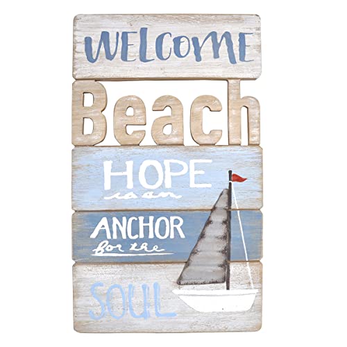 ROCKING GIFTS Adorno de Pared Welcome - Beach, con Mensaje, 25x45 cm, Ambiente de Playa