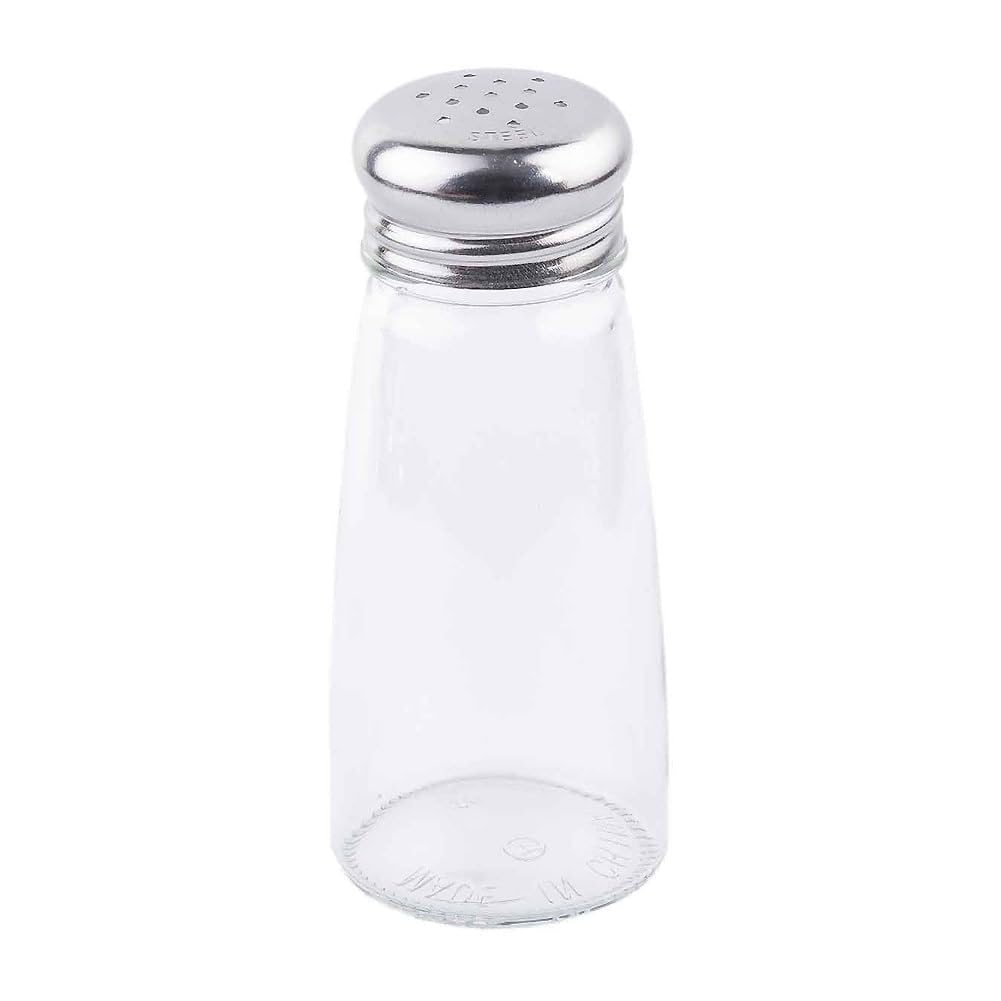 Salt/Pepper Shaker by Tablecraft – 3.0 ounces, Glass, Clear with Stainless Steel Accents, Pack of 24, Model 132S&P-2