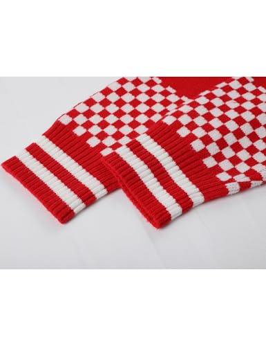 Springrain Womens Checkered Cardigan Color Block Sweater Jackets Long Sleeve Button Knit Plaid Coats Outwear3