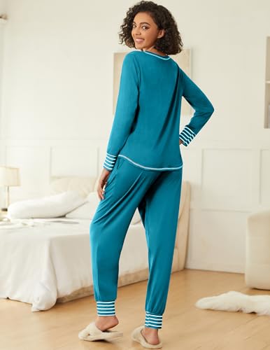 Image of Ekouaer 2 Pack Womens Pajama Sets Long Sleeve Lounge Sets Soft Pj Sleepwear Loungewear