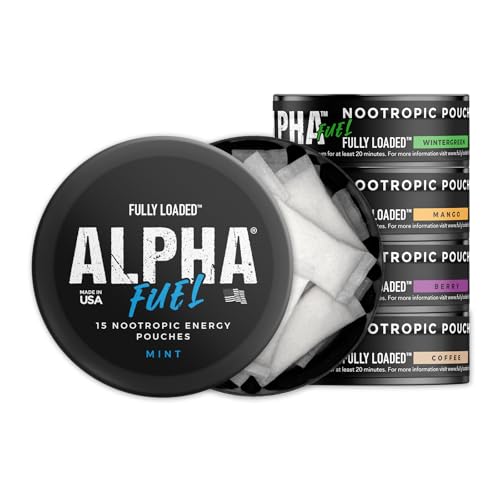 Image of Fully Loaded Alpha Fuel Nootropic Pouches (Variety Fuel) - 5 Cans - 15 Pouches per Can - Energy Pouches with Caffeine, Alpha GPC, Tyrosine, Taurine, Guarana