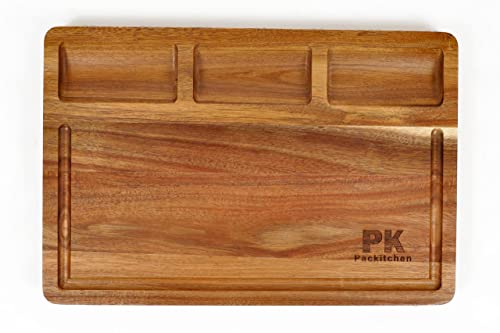 Acacia Wood Cutting Board With Compartments, Cutting Board With Juice Grooves, Charcuterie Board For Meat, Cheese, And Vegetables (Small) #TOP1