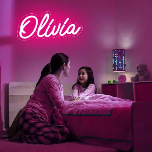 Image of Olivia Name Neon Sign,LED Name Neon Light for Kids Bedroom,Birthday Party Decoration,Neon Sign Customizable for Girl,Birthday Name Deocr,Size 11.8 * 5.1 inches(JTLD013-08)