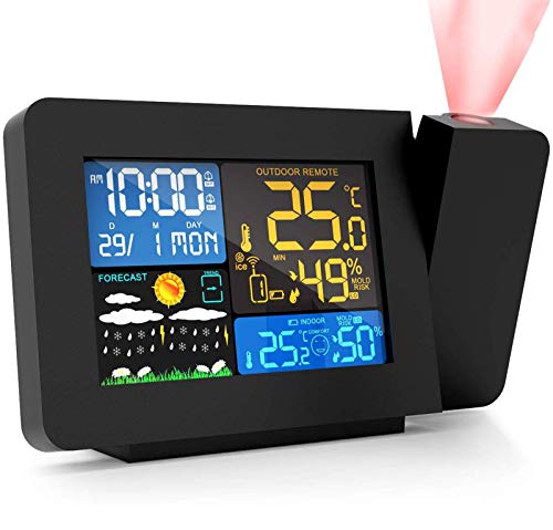 NBQABN Réveil De Projection Numérique, Radio Reveil Projection Plafond, Projecteur Horloge Au Plafond avec Affichage De La Température, Deux Alarmes,...