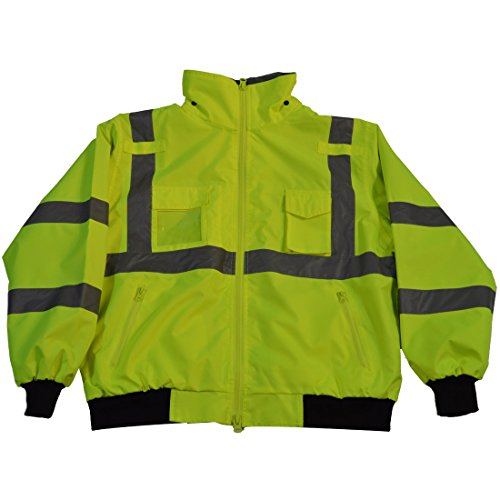 212 Main Jacket Lime ANSI-ISEA & EN471 Class 3 Waterproof Bomber Jacket with Removable Fleece Liner Small