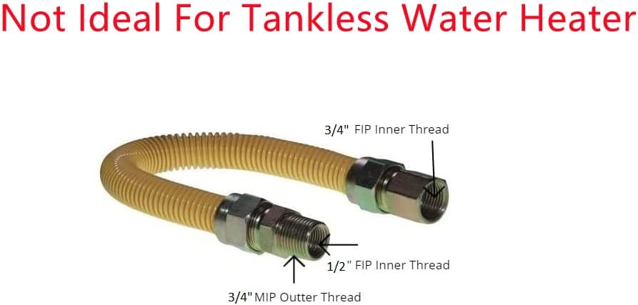 EZ-Fluid 60" S.S Corrugated Yellow Epoxy Coated 3/4"MIP x 3/4"FIP Gas Flexible Line,Natural Gas Connector Hose Supply Hose For Gas Pipe,Hot Water Heater,Range,Dryer,Stove,Grill