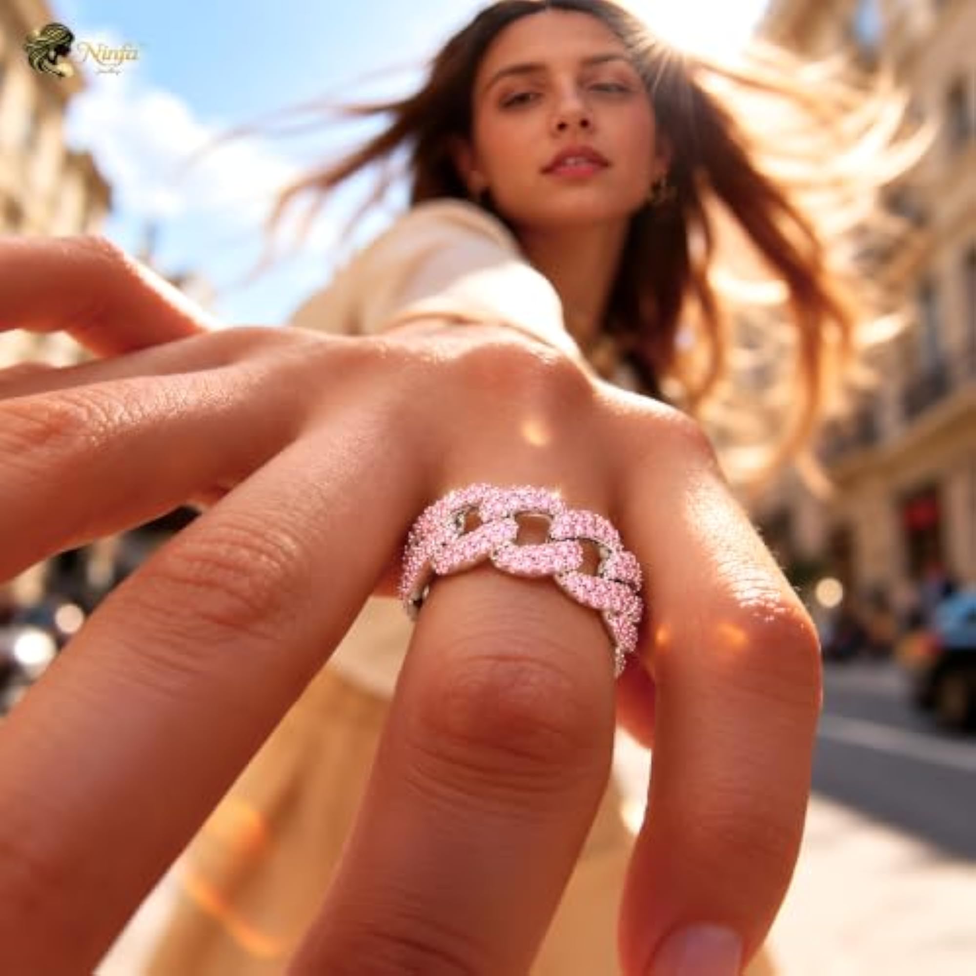 Silver-Tone Cuban Link Chain Statement Ring