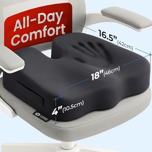 Image of 5 STARS UNITED Seat Cushion - Memory Foam Chair Cushion for Tailbone Pain Relief - Ergonomic Support for Coccyx, Sciatica & Butt - Office, Desk & Gaming Chair, Car Seat, Wheelchair, Airplane, Black