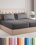 Split King 7 Piece Sheet Set - Cooling & Breathable Bed Sheets - Hotel Luxury Bed Sheets for Women, Men, Kids & Teens - Deep Pockets - Easy Fit - Soft and Wrinkle Free - Split King Dark Grey Sheets