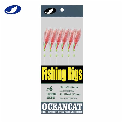 OCEAN CAT 10 Paquetes de Señuelos de Pesca con Plumas Blancas y Rojas, Anzuelos de Acero de Alta Calidad para Agua Dulce y Salada miniatura 6