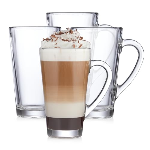 Libbey Cavana Extra Tall Mug - Classic Set 4 Tapered Shape Clear Coffee Mug, Dishwasher Safe Clear Glass Coffee Mugs for Warm Lattes, and More