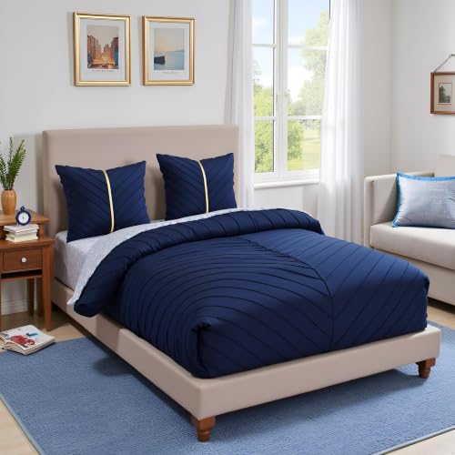 Image of Velvet Throw Pillow Covers 24x24 Pack of 2 Gold Decor Navy Blue