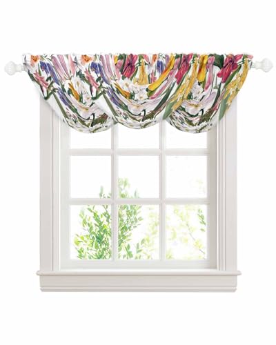 Waterfall Valances for Windows, Vibrant Tropical Floral Transparent Swag Valance