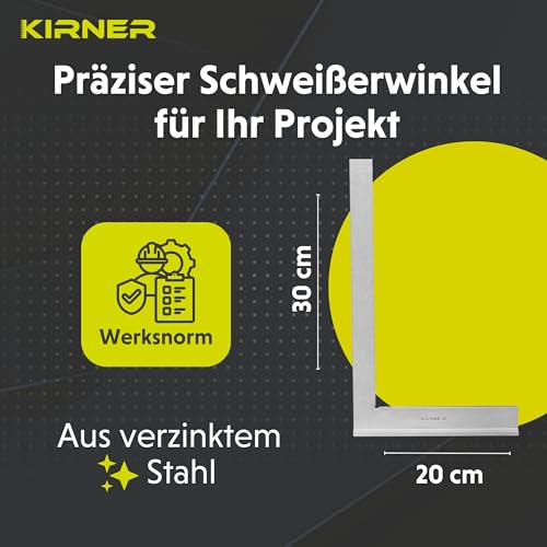 Kirner - Profi Schlosserwinkel mit Anschlag 300mm - Rostfrei & Verzinkt Anschlagwinkel Metall - für präzise Arbeiten im Metallbau und Werkstatt - exakter 90 grad Winkel mit Anschlag, Stahlwinkel