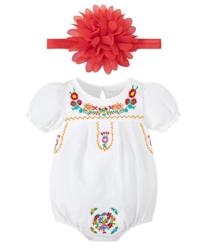 PROMOTED TO BIG SISTER Baby Girl Mexican Ethnic Embroidery Floral Bodysuit Cinco de Mayo Outfit with Headband