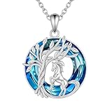 SUPAC Collar con colgante de árbol de la vida de acero inoxidable, cristal azul, joyería para mujer