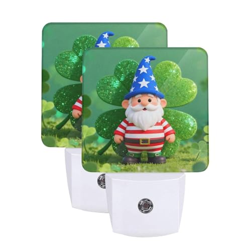 Image of Clovers Gnomes Leaves LED Plug-in Night Light 2-Pack, Auto Sensor Nightlights Set of 2 for Bedroom Bathroom