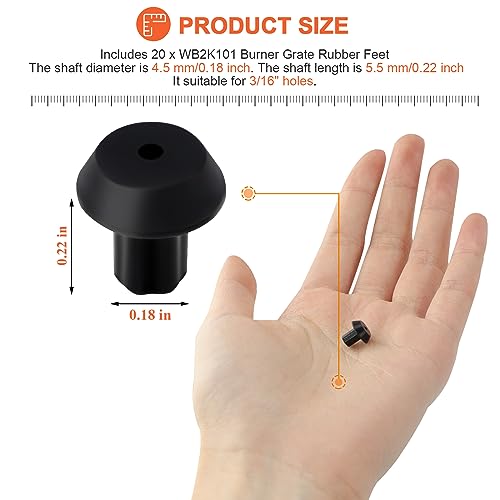 20Pcs WB2K101 Rubber Feet Range Burner Rubber Grate Feet fit for GE Kenmore Range Burner Cooktop Grate, 3/16" Hole Gas Stove Top Grate Feet Replace WB02K0101 WB02T10461 AP2622260 PS241358 by Beaquicy