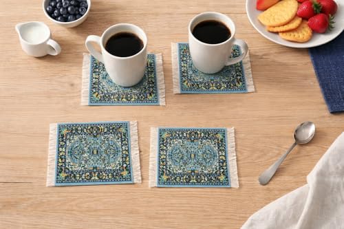Türkischer Teppich Untersetzer 4er Set - Mini Getränkematten mit Fransen, schützend und dekorativ für Zuhause oder Büro | Esszubehör – Ansicht 2