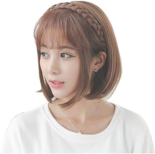 Amazon Co Jp Feibin エアリーバング 空気感 前髪ウィッグ 三つ編みウィッグ付 カチューシャ ぱっちんクリップ 微か ストレート ポイント 部分ウィッグ 簡単 結婚式 ダークブラウン 服 ファッション小物