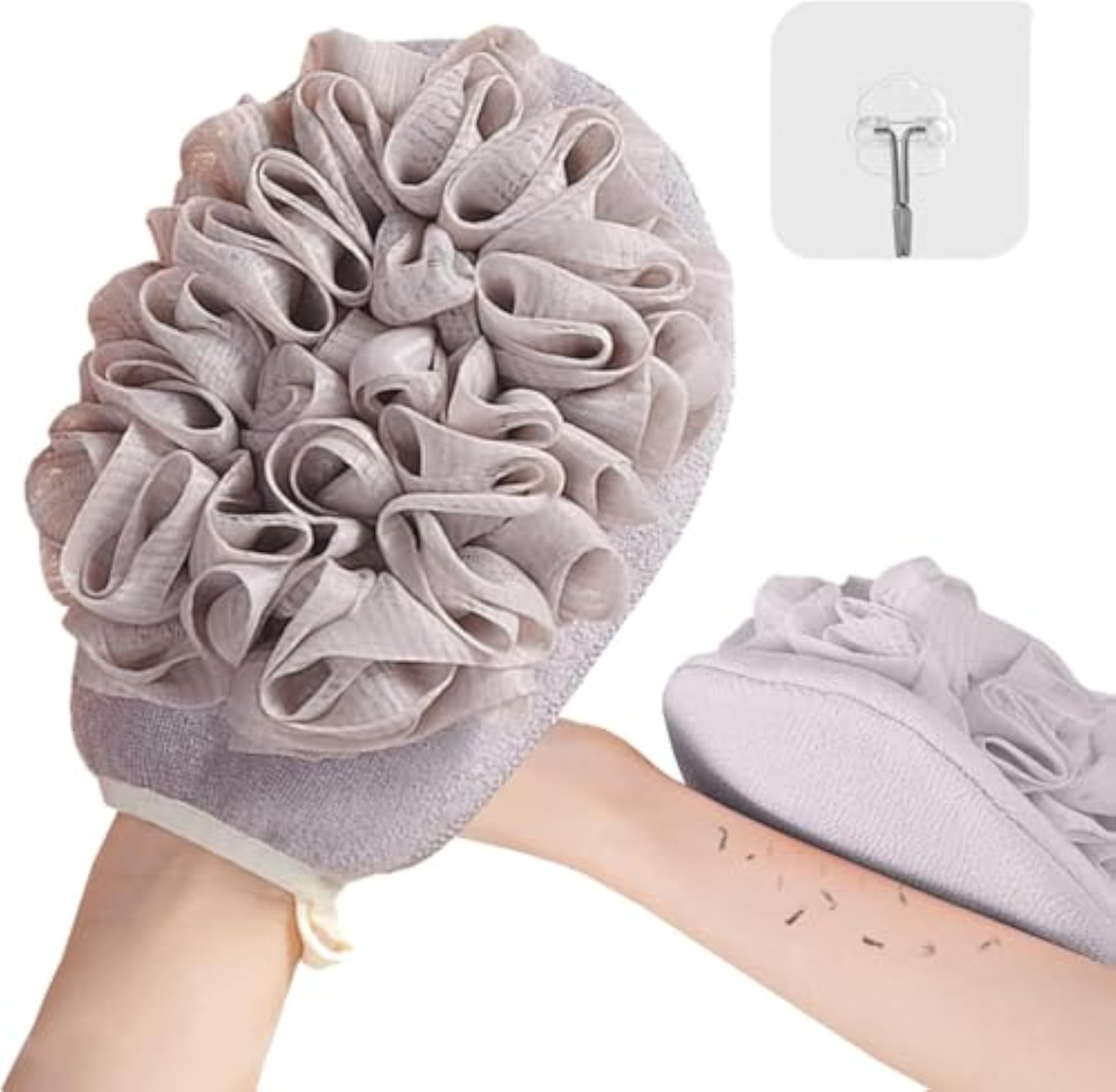 Exfoliating Glove with Loofah Sponge, Double Sided Bath Scrubber