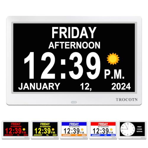 TROCOTN Dementie klok, zomertijd kalender display, grote display wekker, versie 3.0 (10,1 inch wit)
