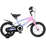 BODIOO Kids Bike Bicycle 14 Inches Kid Bicycle for Boys Girls with Training Wheels Sturdy Frame Adjustable Seat Handbrake and Coaster Brake for Rider 37 to 42 Inch（Gradient Purple）