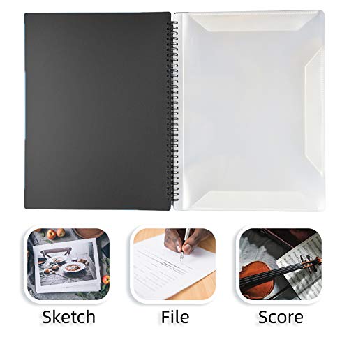 Irich A4 Music Sheet Chormappe, Wasserdicht Kunststoff 60 Hüllen Registermappen, Schnell & Bequem Notenmappe für Musikpartitur,File, Papier, Akten (30 Fächer, 32 * 24CM, Schwarz)