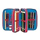 Franco Cosimo Panini Super Mario Federmäppchen für die Schule, offizielles Super Mario Federmäppchen, 3 Fächer, Jungen und Mädchen, mit Schreibwaren-Set, löschbarer Stift in Blau und praktischem
