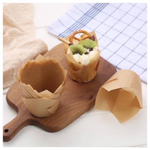 Tulip Bake Cups Greaseproof Tall Cupcake Wrappers Food Grade Bake Cups Disposable Tulip Cupcake Liners 120 Pieces Per Box(Beige)