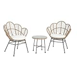 Zendea Fiji Gartenmöbel-Set mit Tisch und Stühlen für den Außenbereich, aus natürlichem Polyrattan, Gestell aus Stahl und Tisch mit gehärtetem Glas, Garten-Set für Balkon, Terrasse, Veranda