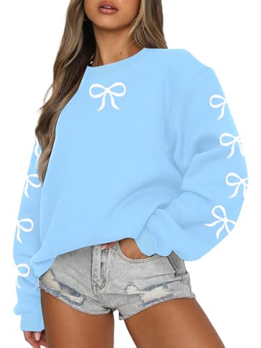 ASTANFY Oversized Bow Sweatshirt Cute Clean Girl Embroidered Sweatshirts Coquette ...