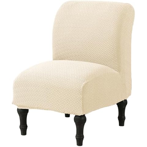 MIFXIN Armless Accent Chair Cover Knitted Stretch Slipper Chair Couch Slipcover Removable Washable Furniture Protector Covers for Living Room Bedroom Hotel (Jacquard Beige) Cover