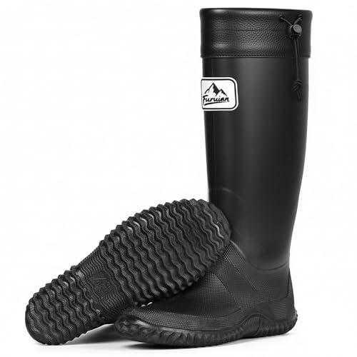 Furuian Slim Rain Boots Women Tall Packable Garden Boots Waterproof Boots for Women Lightweight PVC Boots Flat Mud Boots Black