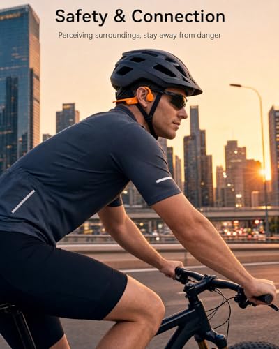 Image of SANOTO Bone Conduction Headphones Bluetooth Open Ear Headphones, Lightweight Bone Conduction Earbuds IPX5 Waterproof Sport Wireless Earphones for Running Cycling Workout (Orange) | Lightweight Bone Conduction Earbuds IPX5 Waterproof Sport Wireless Earphones for Running Cycling Workout