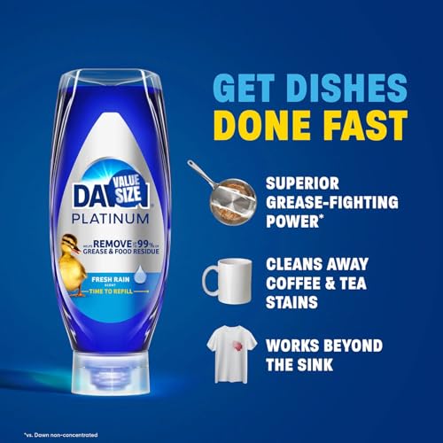 Image of Dawn EZ Squeeze Platinum Liquid Dish Soap, 20.5 Fl Oz (Pack of 3), Lemon Scent, bundled with Heavy Duty Scotch Brite Sponge