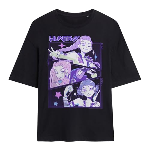 T-shirt K-Pop Demon Hunters noir à coupe ample oversized pour un style manga unique