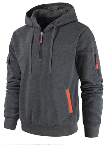 Leidowei Men's Hoodies Casual Pullover Hooded Sweatshirt Long Sleeve Quarter Zip Hoody Tops With Kangaroo Pocket2