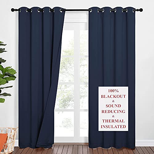 NICETOWN Sound Blocking Blackout Curtains for Patio Door, Heavy-Duty Space Divider for Living Room, Lined Insert Noise Reduction, Thermal Insulation (
