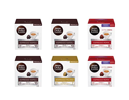 Nescafé Dolce Gusto Kit de degustación de café expreso Nápoles, Espresso Roma y Espresso Milano, 6 paquetes de 16 cápsulas (96 cápsulas)