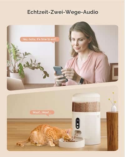 Faroro Futterautomat Katze WiFi, 3MP HD Video Katzenfutter Automat mit Nachtsicht, 4L Futterspender für Katzen/Hunde mit Zwei-Wege-Audio, APP-Steuerung, Bewegungserkennung & Doppelte Kraft
